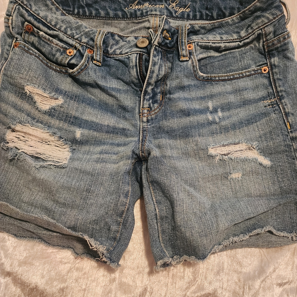 American Eagle Outfitters Ripped Light Blue Jean Shorts